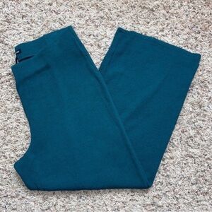 Eileen Fisher teal blue textured stretch rib wide leg pants